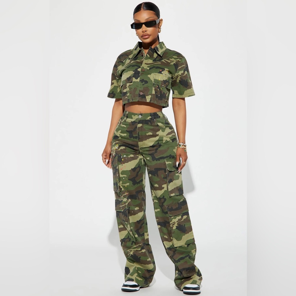 Fashion Nova You Lost Me Camo Cargo Top Pant Set Olive Combo